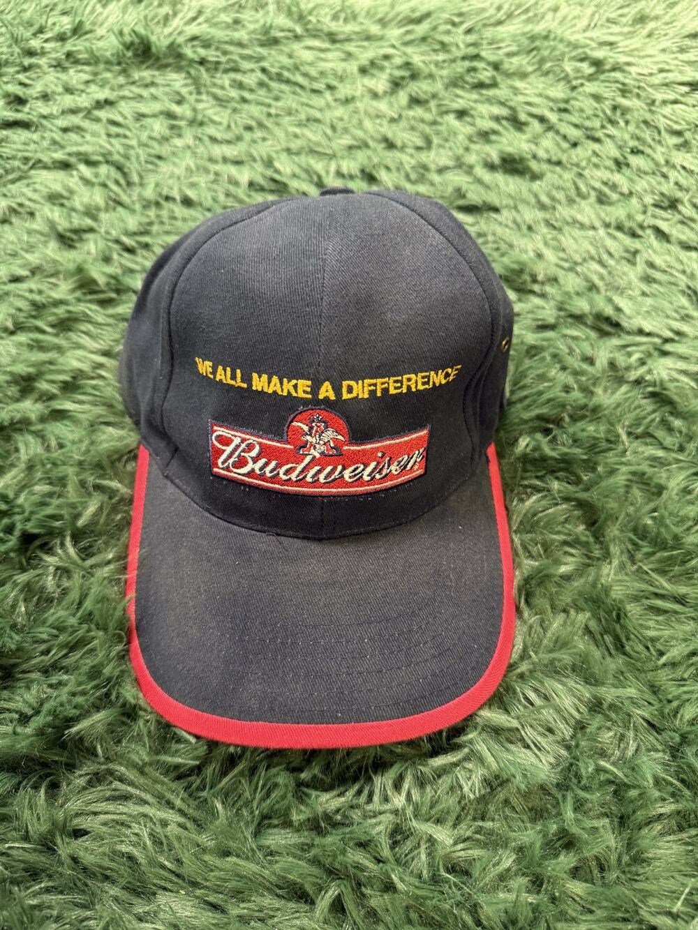Vintage Budweiser "We All Make A Difference" Capstone Advertising Hat Navy Red